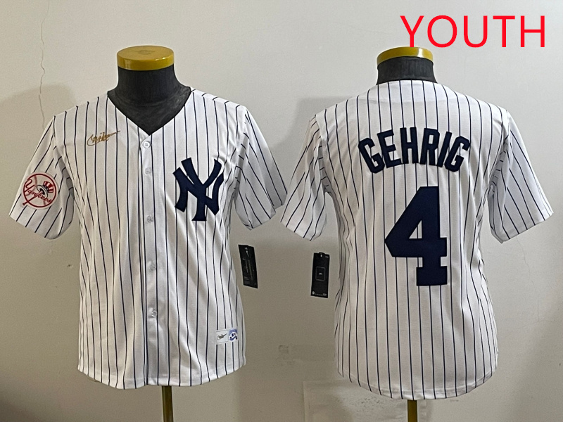 Youth New York Yankees #4 Gehrig White 2025 Nike MLB jersey style 5->youth mlb jersey->Youth Jersey